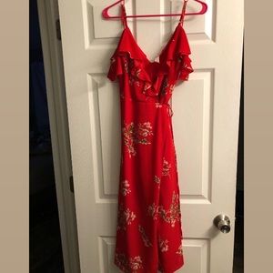 Red Floral Midi Wrap dress size Small worn once!
